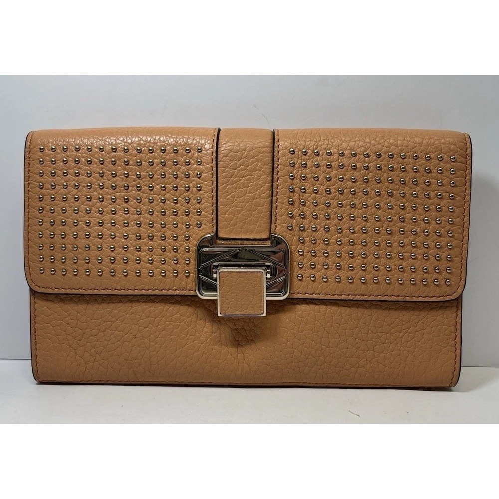 Rebecca Minkoff Pale Pink/Salmon Leather Studded Clutch Bag